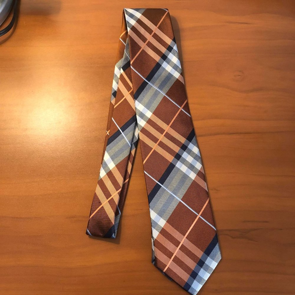 Geoffrey Beene Orange Plaid Dress Tie